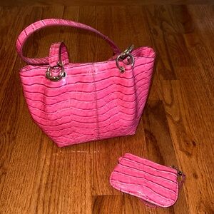 Amanda Smith Small Hot Pink Croc Skin Patent Leather Purse & Coin Purse